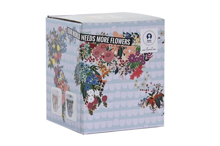 DKD Home Decor Mug Infusiones World&flowers Urban Multicolor Porcelana Inox 9 x 11 x 12 cm 380ml Apto Microondas Lavavajillas (12 Unidades)