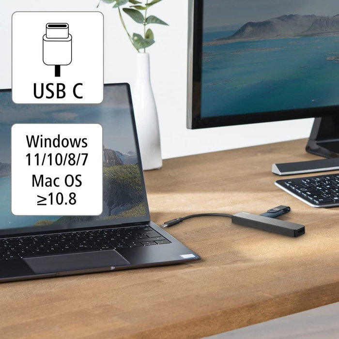 Hama Docking Station 00200117 con USB-C, HDMI y USB Negro