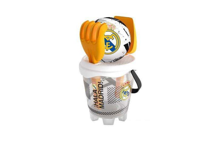 Color Baby Mochila Cubo Castillo Real Madrid Diametro 18cm con Pala, Rastrillo y Balon de 13cm Color Baby Mochila Cubo Castillo Real Madrid Diametro 18cm con Pala, Rastrillo y Balon de 13cm