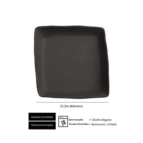 Summa Io Grafito Set de 6 Platos Llanos Cuadrados de Gres Gris Oscuro