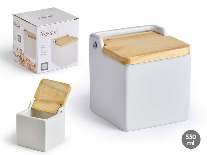 Vessia Salero Blanco Cuadrado con Tapa de Cerámica y Madera, 10x10x10.7 cm (Set de 24) Vessia Salero Blanco Cuadrado con Tapa de Cerámica y Madera, 10x10x10.7 cm (Set de 24)