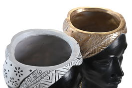 DKD Home Decor Figura Decorativa Resina Dorado Plateado Africana Macetero 11 x 39.5 x 19.5 cm (2 Unidades)