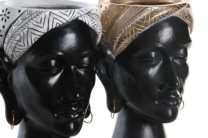 DKD Home Decor Figura de Resina Africana Macetero Surtido de 2 Unidades