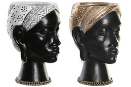 DKD Home Decor Figura de Resina Africana Macetero Surtido de 2 Unidades