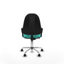 Silla de oficina Algarra con mecanismo Contacto permanente básico tapizada con Similpiel color Turquesa. Equipada con Base cromada, Brazos fijos y Ruedas de nailon 50 mm