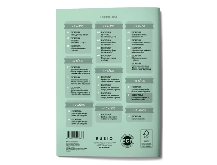 Rubio Cuaderno Caligrafía Nº 9 para Desarrollo de Destrezas Motrices y Lenguaje Escrito Certificado FSC 15x213x155 mm