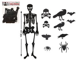 Decoración de Esqueletos de Papel de 100 cm - 11 Piezas para Halloween