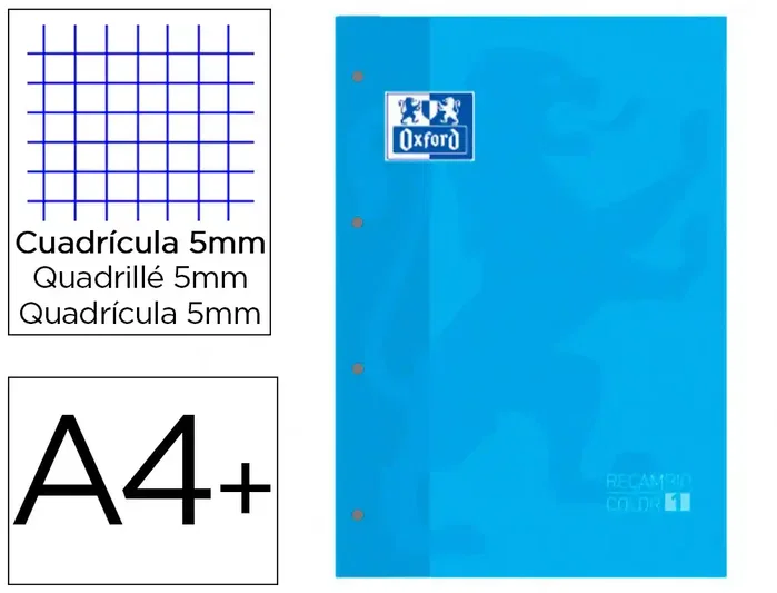 Oxford Recambio de Cuaderno Turquesa A4+ 80 Hojas Cuadriculado 5x5 Oxford Recambio de Cuaderno Turquesa A4+ 80 Hojas Cuadriculado 5x5