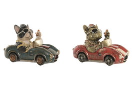 DKD Home Decor Figuras de Resina Perro en Coche, Surtido de 2 Unidades, Multicolor