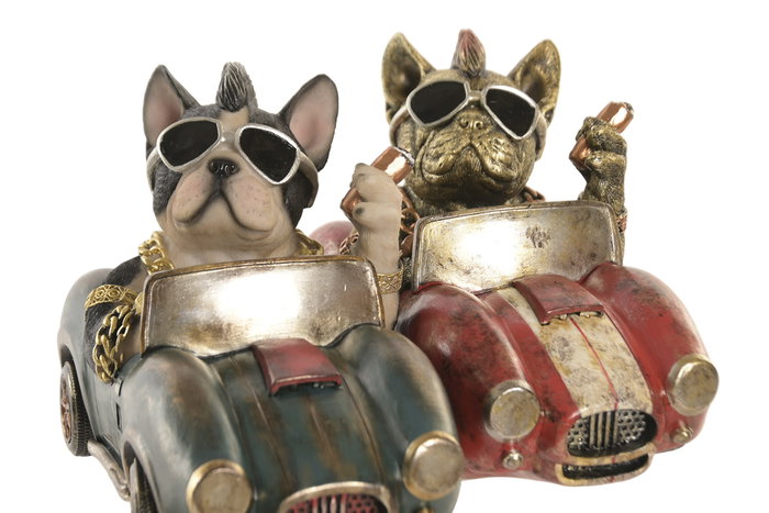 DKD Home Decor Figuras de Resina Perro en Coche, Surtido de 2 Unidades, Multicolor