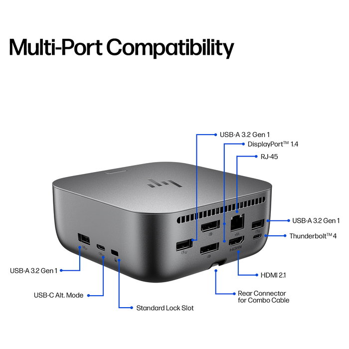 HP G6 Dock Thunderbolt 4 TBT4 - Hub con 100W Carga, HDMI, RJ-45 Ethernet, 2x USB-C, 2x DisplayPort, 3x USB-A, Enchufe UK