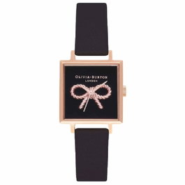Olivia Burton Reloj OB16VB03 con caja rosa y correa de cuero negra