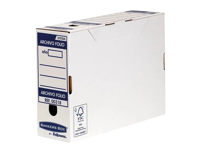 Fellowes Caja archivo definitivo folio cartón reciclado 100% lomo 100 mm montaje automático color azul