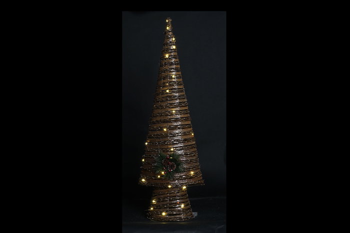 DKD Home Decor Árbol de Navidad Natural Cobrizo Ratán LED 100x32x18 cm