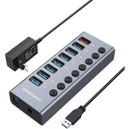 GrauGear G-HUB71-A USB Hub 7 Puertos USB 3.0 + 1 Puerto Carga Rápida, USB 3.2 Gen 1, 5 Gbps, Aluminio, Cable 1 m