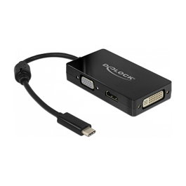 DeLOCK 63925 Adaptador USB Type-C a VGA, HDMI y DVI Negro