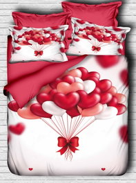 L'essentiel linge de maison 162 Juego de Funda de Edredón Doble 200x220cm, Sábana 220x240cm, Almohada 50x70cm (2 Piezas) - Microsatén y Algodón, Impresión 3D Rojo, Rosa, Blanco