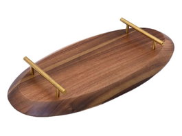 DKD Home Decor Bandeja de Acacia y Metacrilato con Asas, Natural y Dorado, 47x23x5,3 cm
