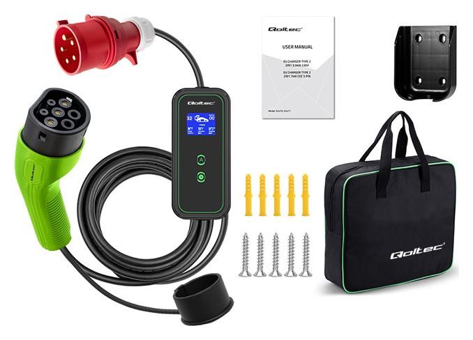 Qoltec Cargador móvil para vehículos eléctricos EV 2 en 1 Tipo 2 7kW 230V CEE 5 PIN Qoltec Cargador móvil para vehículos eléctricos EV 2 en 1 Tipo 2 7kW 230V CEE 5 PIN