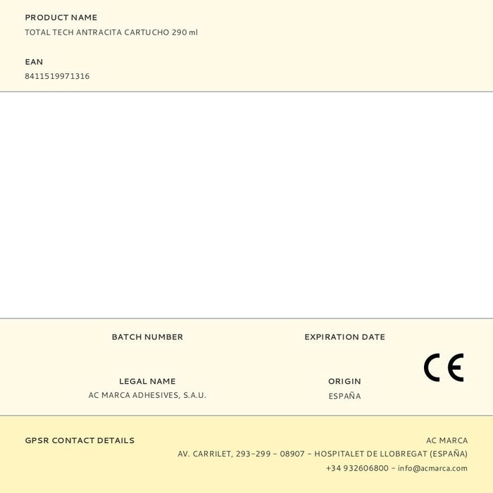 Ceys Total tech Adhesivo Sellador Antracita 290 ml - Pega, Sella y Repara Bajo Cualquier Condición Meteorológica, 370% Elasticidad