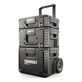 Toughbuilt Caja de Herramientas con Ruedas StackTech, 3 Piezas, Mango Telescópico, Ruedas Todoterreno 22cm, Modular y Apilable, IP65, Polímero de Alta Resistencia