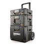 Toughbuilt Caja de Herramientas con Ruedas StackTech, 3 Piezas, Mango Telescópico, Ruedas Todoterreno 22cm, Modular y Apilable, IP65, Polímero de Alta Resistencia