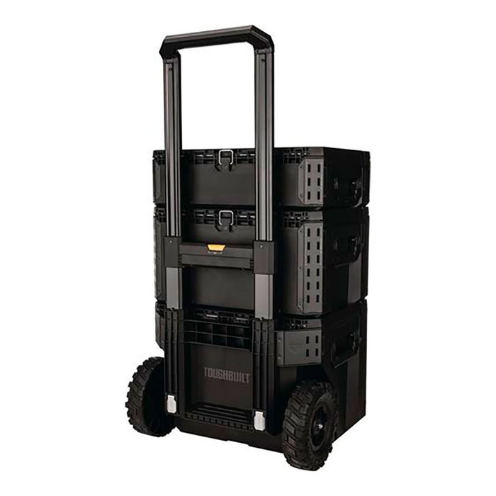 Toughbuilt Caja de Herramientas con Ruedas StackTech, 3 Piezas, Mango Telescópico, Ruedas Todoterreno 22cm, Modular y Apilable, IP65, Polímero de Alta Resistencia