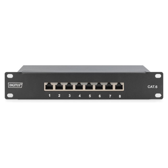 DIGITUS Panel de parcheo Cat 6 apantallado de 8 puertos RJ45 para rack de 10 pulgadas, negro DIGITUS Panel de parcheo Cat 6 apantallado de 8 puertos RJ45 para rack de 10 pulgadas, negro