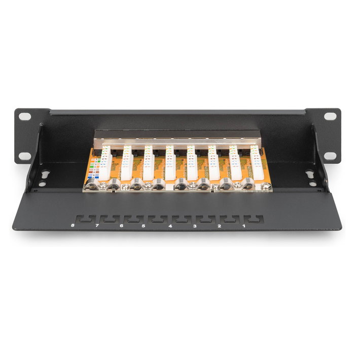 DIGITUS Panel de parcheo Cat 6 apantallado de 8 puertos RJ45 para rack de 10 pulgadas, negro DIGITUS Panel de parcheo Cat 6 apantallado de 8 puertos RJ45 para rack de 10 pulgadas, negro