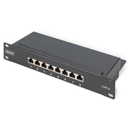 DIGITUS Panel de parcheo Cat 6 apantallado de 8 puertos RJ45 para rack de 10 pulgadas, negro