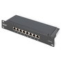 DIGITUS Panel de parcheo Cat 6 apantallado de 8 puertos RJ45 para rack de 10 pulgadas, negro
