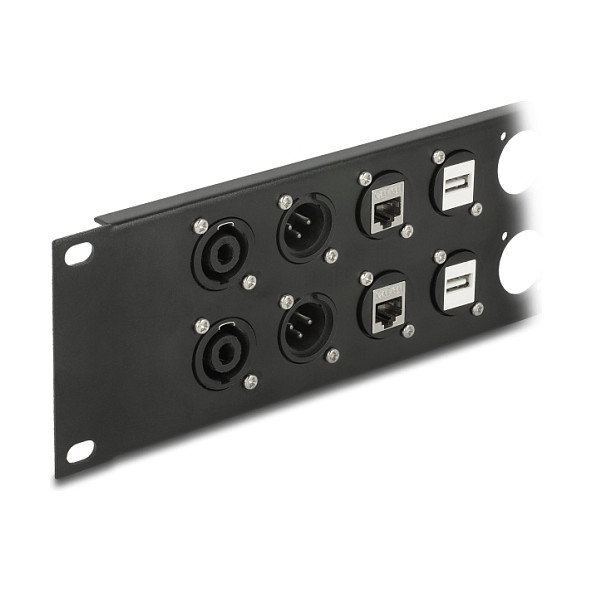 DeLOCK Panel de conexiones 2U negro, 12 puertos D-Typ, para montaje en rack 10 pulgadas - Referencia 88 mm x 254 mm