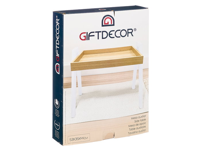 Giftdecor Mesa Auxiliar Patas Blancas 48x44x35 cm Madera MDF Blanco Marron (Set de 4)