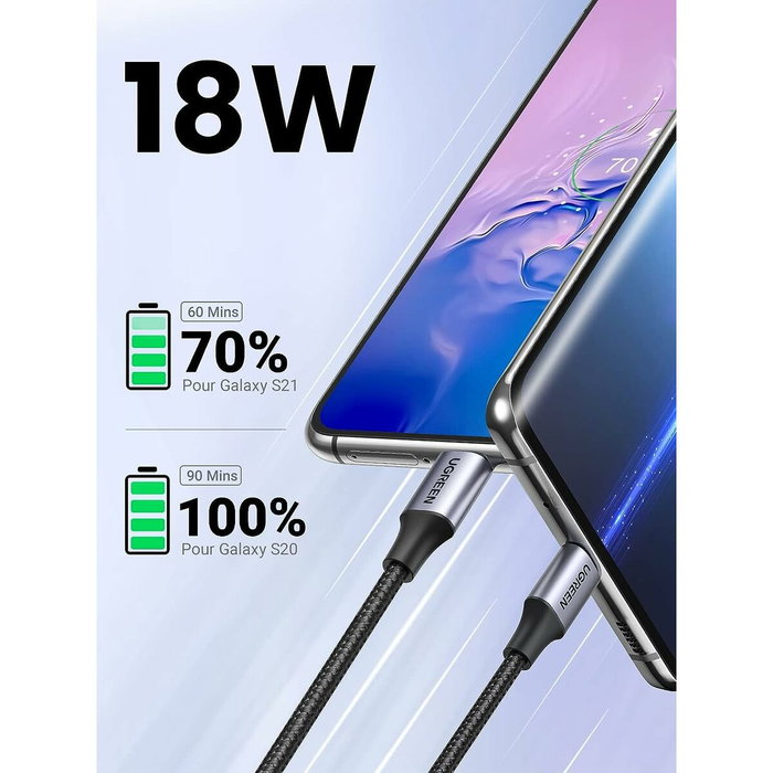 Ugreen Cable USB a USB-C QC3.0 de 2m con conector de aluminio negro