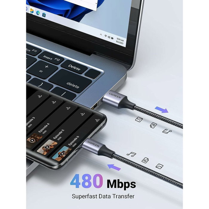 Ugreen Cable USB a USB-C QC3.0 de 2m con conector de aluminio negro