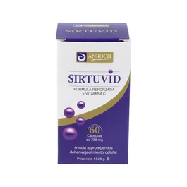 ANROCH Sirtuvid 60Cap. Complemento Alimenticio Resveratrol Coenzima Q10 Ácido Alfa Lipoico Vitamina E Protección Celular