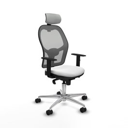 PIQUERAS Y CRESPO Silla de oficina Jorquera con mecanismo Sincro, Tela Blanca y Malla Gris