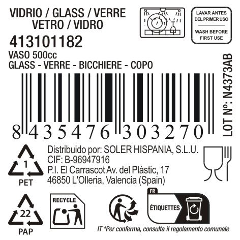 La Mediterranea Vaso Auriss Jara 500 cc (16 Unidades) Ø8.5x13 cm