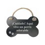 Decoración Colgante Magnet & Steel Cuidado aquí vive un perro adorable Hueso Pizarra Cuerda