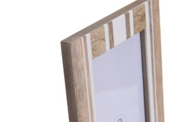 DKD Home Decor Set de 4 Marcos de Fotos de Mango y Cristal con Rayas, 10x15 cm, Natural y Blanco