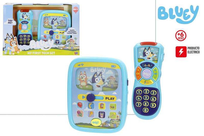 BLUEY Teléfono y Tablet Mi Primer Set Tecnológico Juguete con Luz y Sonidos para Niños +18 Meses