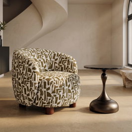 Sillón Estampado Crema-Ocre Tejido-Metal 73 X 82 X 70 cm