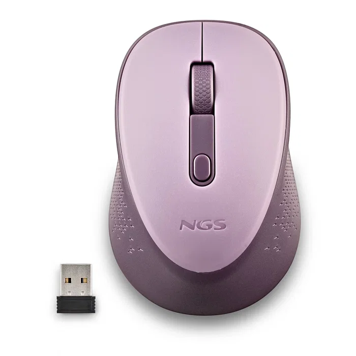 NGS DEW Ratón Óptico Inalámbrico 2.4 GHz para Oficina Ambidiestro, 1600 DPI, Botones Silenciosos, Color Lila con Receptor Nano USB