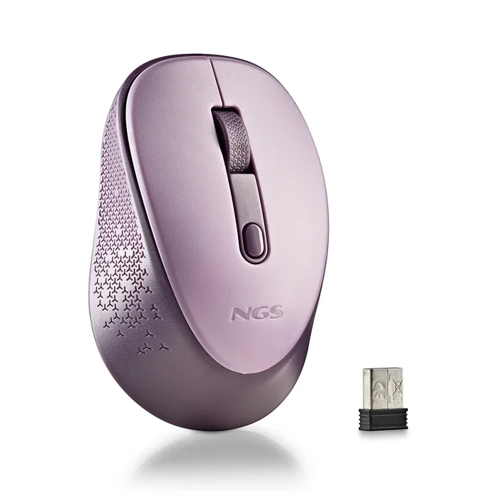 NGS DEW Ratón Óptico Inalámbrico 2.4 GHz para Oficina Ambidiestro, 1600 DPI, Botones Silenciosos, Color Lila con Receptor Nano USB