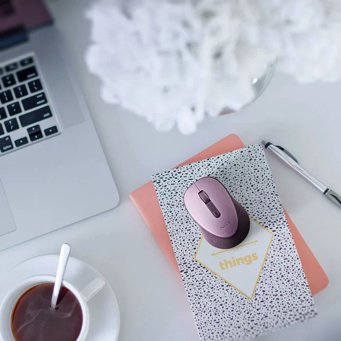 NGS DEW Ratón Óptico Inalámbrico 2.4 GHz para Oficina Ambidiestro, 1600 DPI, Botones Silenciosos, Color Lila con Receptor Nano USB