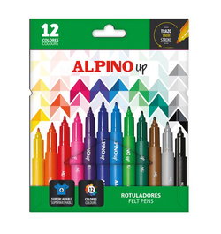ALPINO Estuche de 12 Rotuladores de Fibra UP Punta 1 mm Colores Surtidos