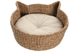DKD Home Decor Cama para Mascotas Seagrass 46x46x19 Natural y Blanco