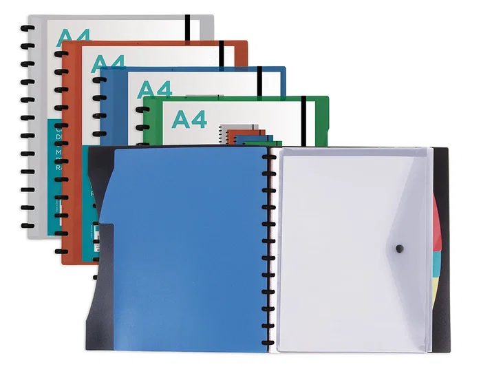 Liderpapel Carpeta A4 con 40 Fundas Intercambiables, 5 Separadores, Sobre y Gomilla, Portada y Lomo Personalizable, Azul