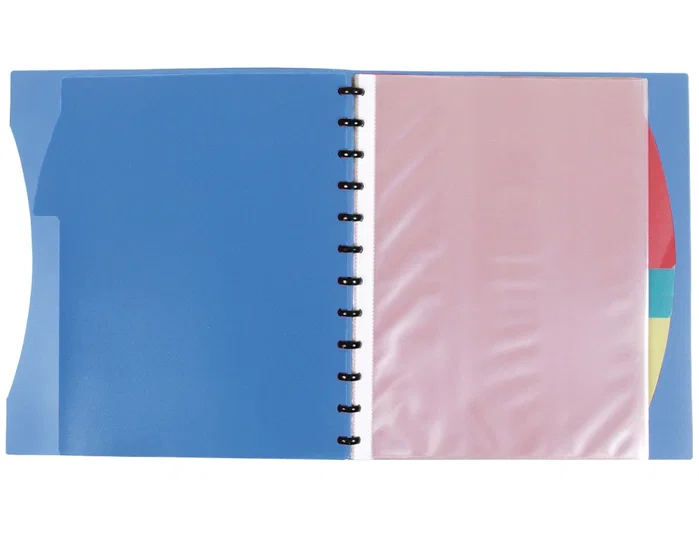 Liderpapel Carpeta A4 con 40 Fundas Intercambiables, 5 Separadores, Sobre y Gomilla, Portada y Lomo Personalizable, Azul