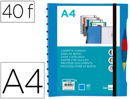 Liderpapel Carpeta A4 con 40 Fundas Intercambiables, 5 Separadores, Sobre y Gomilla, Portada y Lomo Personalizable, Azul